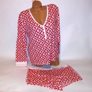 Victoria Secret Pajama Set XXL Top & Bottom Red White Pink Thermal PJ Logo Shor